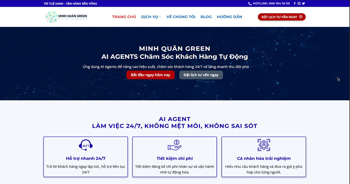 AI AGENTS Chăm Sóc Page - Minh Quân Green
